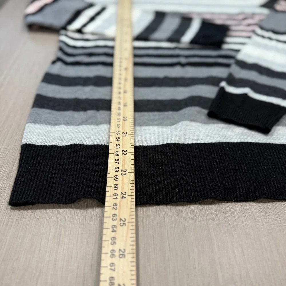 Tommy Hilfiger Womens Striped Crewneck Sweater Grey Black Pink Size M